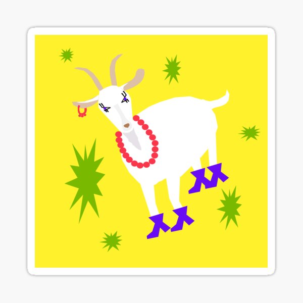 Goat on the Yellow Background. Neon Sticker