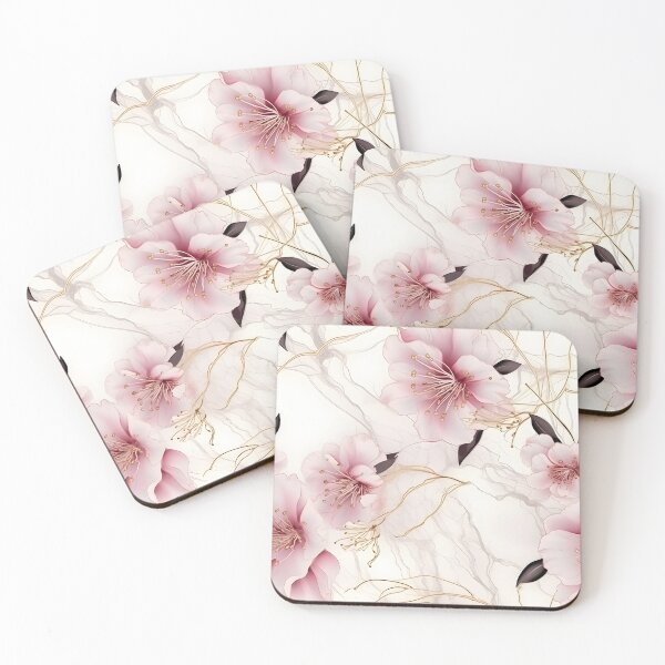Item preview, japanese Flora in Dreamy Pastel: Seamless Pattern with Alcohol Ink Texture and Gold Accents designed and sold by aiartbay.