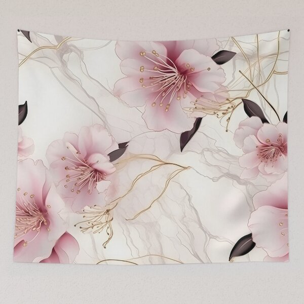 Item preview, japanese Flora in Dreamy Pastel: Seamless Pattern with Alcohol Ink Texture and Gold Accents designed and sold by aiartbay.