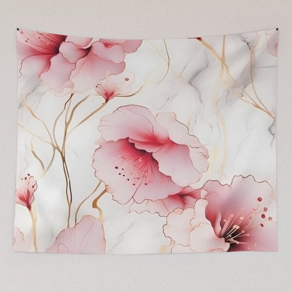 Item preview, flowers and plants Seamless Pattern in Pastel Pink and Gold designed and sold by aiartbay.