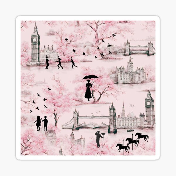 Item preview, Mary Poppins Cherry Tree Lane London Pink Toile designed and sold by stargazerhill.