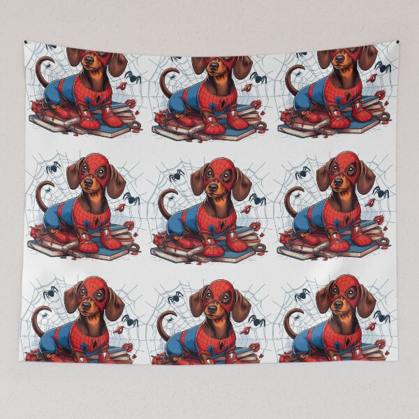 Item preview, Dachshund SpiderDog the Superhero Cartoon #1 designed and sold by AIrtisticPrints.