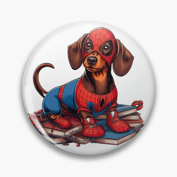 Artikelvorschau, Dackel SpiderDog der Superhelden-Cartoon ohne Hintergrund #1 entworfen und verkauft von AIrtisticPrints.