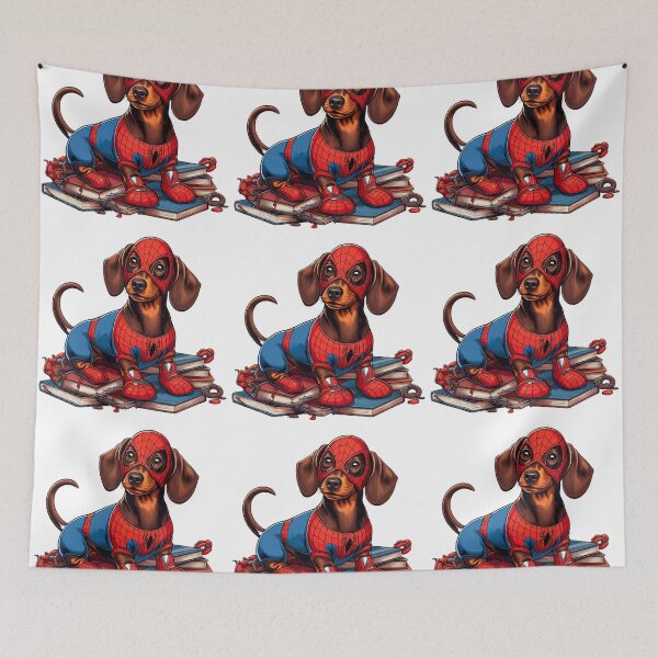 Item preview, Dachshund SpiderDog the Superhero Cartoon no background #1 designed and sold by AIrtisticPrints.