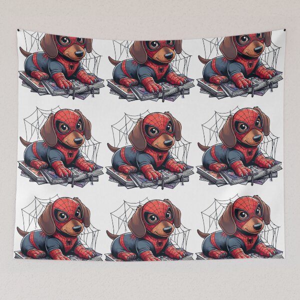 Item preview, Dachshund SpiderDog the Superhero Cartoon no background #2 designed and sold by AIrtisticPrints.