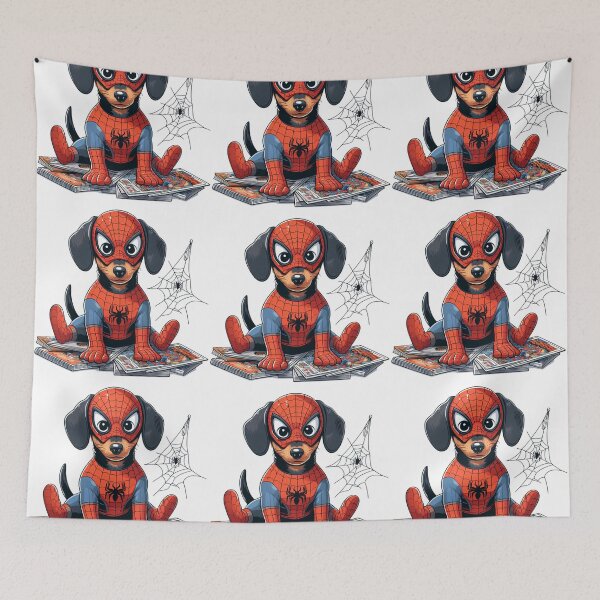 Item preview, Dachshund SpiderDog the Superhero Cartoon no background #3 designed and sold by AIrtisticPrints.