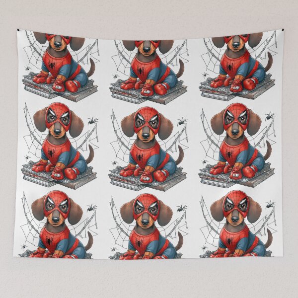Item preview, Dachshund SpiderDog the Superhero Cartoon no background #4 designed and sold by AIrtisticPrints.