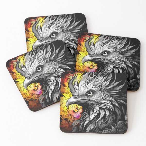 Item preview, Eagle head with bright flower background designed and sold by liana campbell.