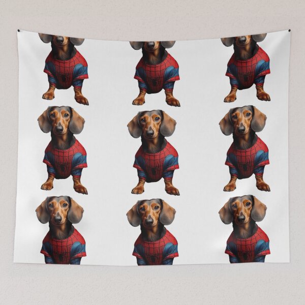 Item preview, Dachshund SpiderDog the Superhero no background #5 designed and sold by AIrtisticPrints.