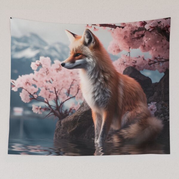 Item preview, Japanese Fox Cherry Blossom designed and sold by Yana Grech.