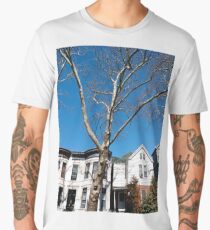 Paper birch, New York, Manhattan, Brooklyn, New York City, architecture, street, building, tree, car, pedestrians, day, night, nightlight, house, condominium,  Men's Premium T-Shirt