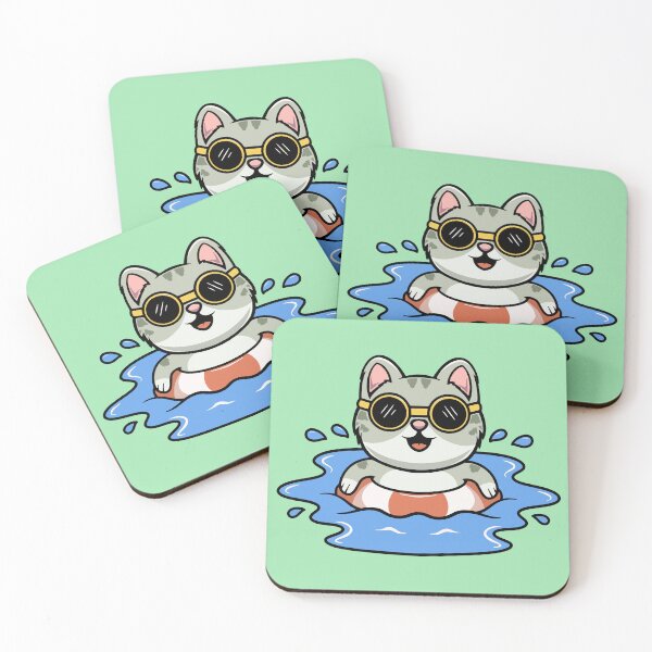 Item preview, Cute cat swimming cartoon illustration designed and sold by cubbone.