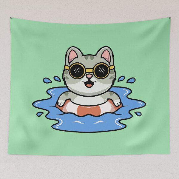 Item preview, Cute cat swimming cartoon illustration designed and sold by cubbone.