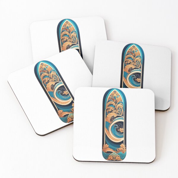 Item preview, Art Deco Surfboard with Big Waves designed and sold by NautiChic.