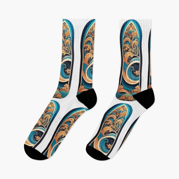 Item preview, Art Deco Surfboard with Big Waves designed and sold by NautiChic.
