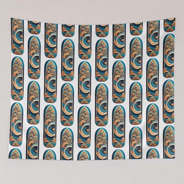 Item preview, Art Deco Surfboard with Big Waves designed and sold by NautiChic.