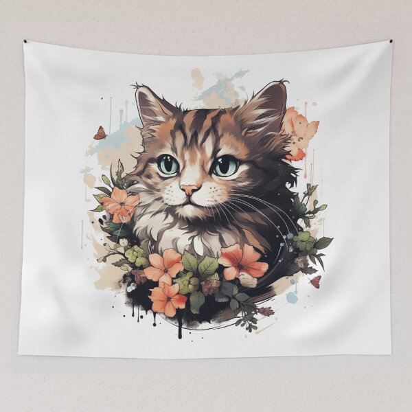 Item preview, Whimsical Whiskers: A Feline's Floral Fantasy designed and sold by ZedMont.