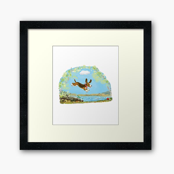 Happy Basset hound dog Framed Art Print