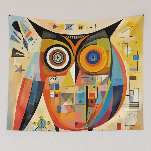 Item preview, Geometric abstract owl, art color illustration designed and sold by Niktarka.