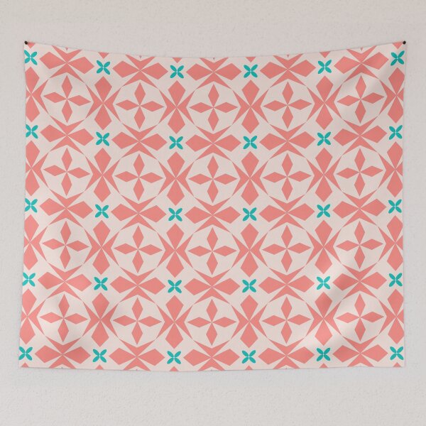 Item preview, Mirrored geometric shapes | pink and green | seamless repeat pattern designed and sold by colorofmagic.