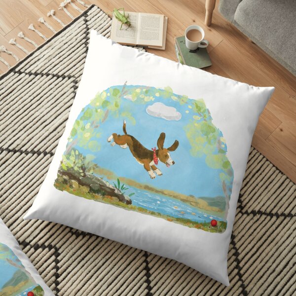 Happy Basset hound dog Floor Pillow