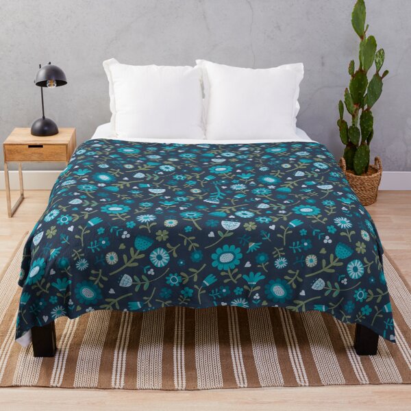 Item preview, Folk Floral Scatter - turquoise on navy - floral pattern by Cecca Designs designed and sold by Cecca-Designs.