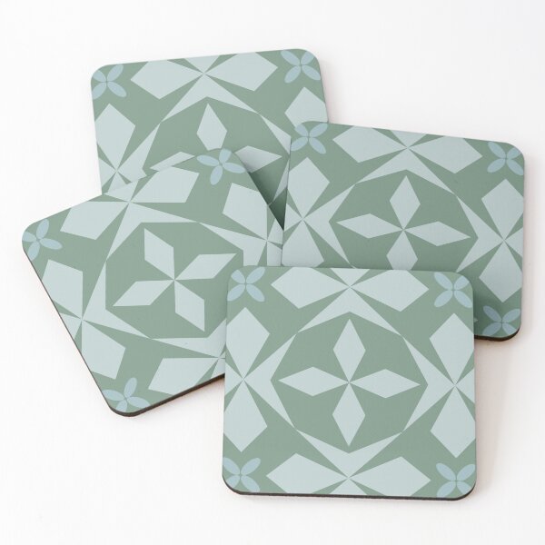 Item preview, Mirrored geometric shapes | green and light blue | seamless repeat pattern designed and sold by colorofmagic.