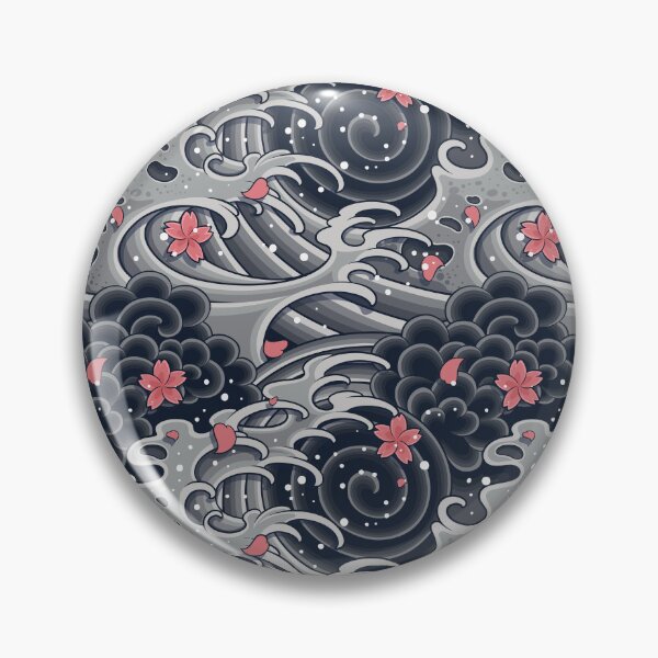 Item preview, Japanese Wave with Sakura Seamless Pattern designed and sold by OneCreativeArt.