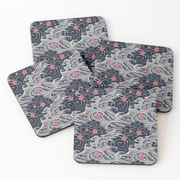 Item preview, Japanese Wave with Sakura Seamless Pattern designed and sold by OneCreativeArt.