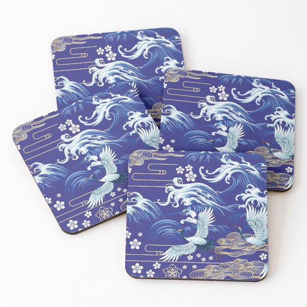 Item preview, Oriental Sea Seamless Japanese Crane Decorative Pattern designed and sold by OneCreativeArt.