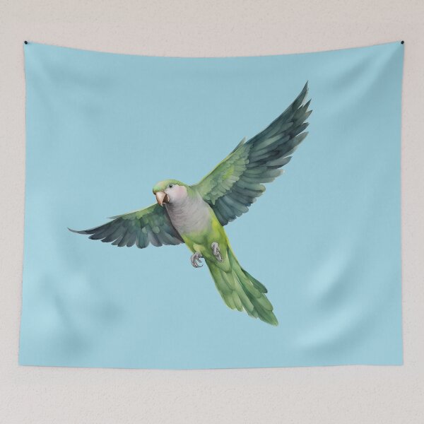 Item preview, A watercolor of a flying quaker parrot designed and sold by Bwiselizzy.