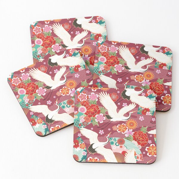 Item preview, Japanese Seamless Pattern with floral motives cranes designed and sold by OneCreativeArt.