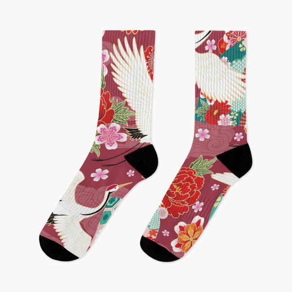Item preview, Japanese Seamless Pattern with floral motives cranes designed and sold by OneCreativeArt.