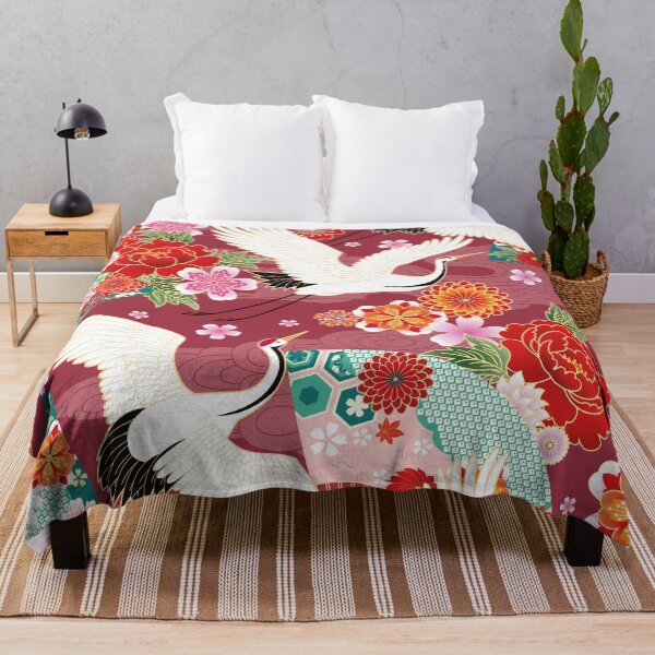 Item preview, Japanese Seamless Pattern with floral motives cranes designed and sold by OneCreativeArt.