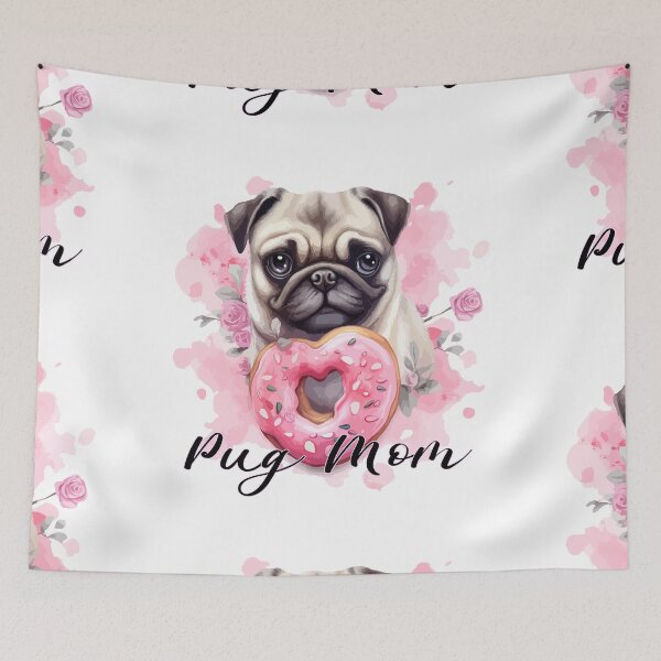 Item preview, Romantic Mom Pug with Lovely Donut designed and sold by Anastasiia Yurevych.