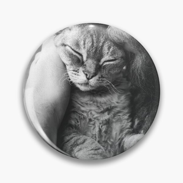 Item preview, Beard man kissing and cuddling Devon Rex cat. Black and white photo designed and sold by igvee.