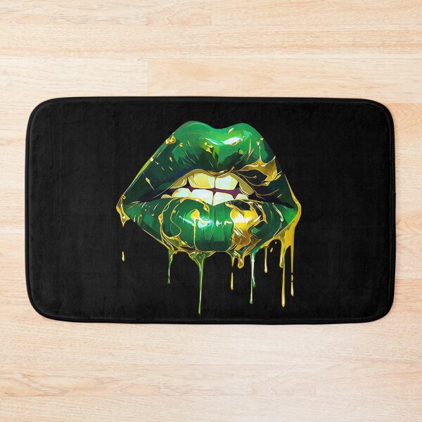 Artikelvorschau, Grün Gold Lippen - Offener Mund mit Zähnen und grünen Lippen entworfen und verkauft von WallGemsArt.