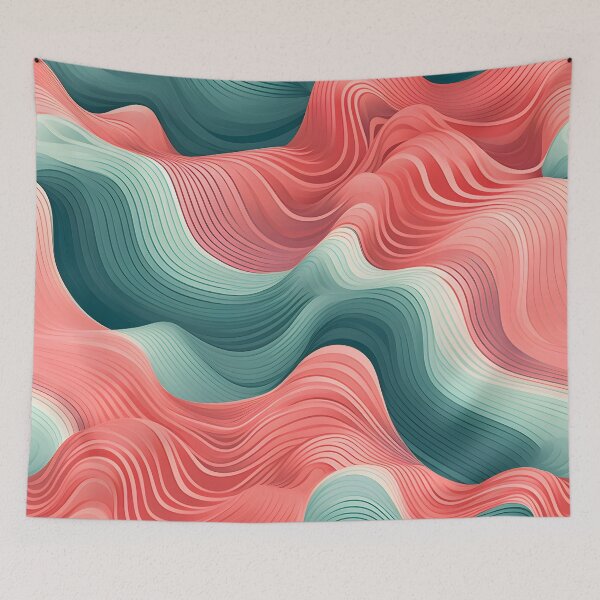 Item preview, Rippling Serenity: Harmonious Teal and Coral Waves designed and sold by VectorPlace.