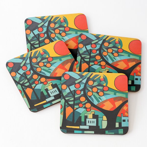 Item preview, Emerald Green and Crimson Reverie: An Orange Tree in Bold Color Blocks, Evoking Fauvist Aesthetics and Primitivist Joy designed and sold by OlfactoART Studio.