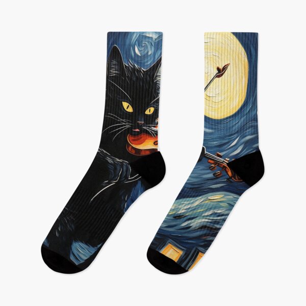 Item preview, Van gogh Starry Night Black Cat Playing Violin designed and sold by Vangoholic.