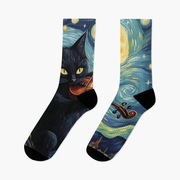 Item preview, Van gogh Starry Night Black Cat Playing Violin designed and sold by Vangoholic.
