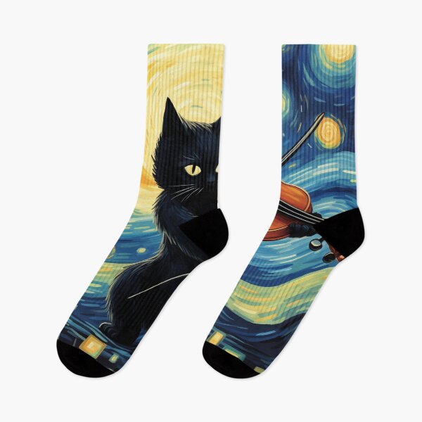 Item preview, Van gogh Starry Night Black Cat Playing Violin designed and sold by Vangoholic.