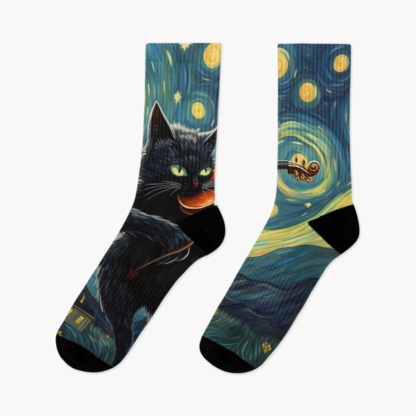 Item preview, Van gogh Starry Night Black Cat Playing Violin designed and sold by Vangoholic.