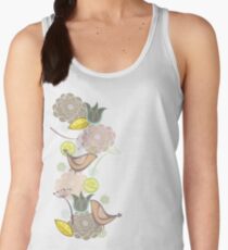 Pink Floral Potpourri Garden and Birds Women's Tank Top