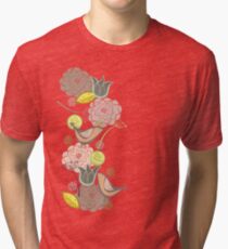 Pink Floral Potpourri Garden and Birds Tri-blend T-Shirt