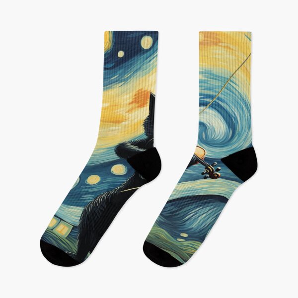 Item preview, Van gogh Starry Night Black Cat Playing Violin designed and sold by Vangoholic.