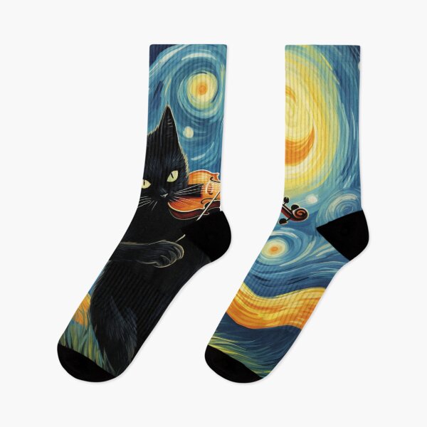 Item preview, Van gogh Starry Night Black Cat Playing Violin designed and sold by Vangoholic.