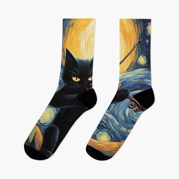 Item preview, Van gogh Starry Night Black Cat Playing Violin designed and sold by Vangoholic.