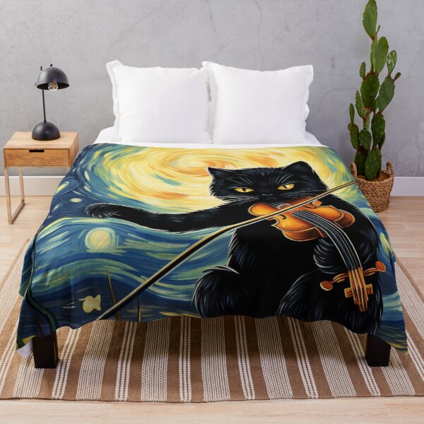 Item preview, Van gogh Starry Night Black Cat Playing Violin designed and sold by Vangoholic.