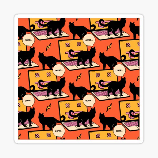 Item preview, 404 Error Laptop Black Cat Pattern in orange designed and sold by charcoalcatco.